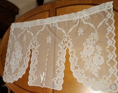 Vintage~ Lace Swag Valance White Window Curtain Panel 60X32 Pertaining To Ivory Knit Lace Bird Motif Window Curtain (View 21 of 25)