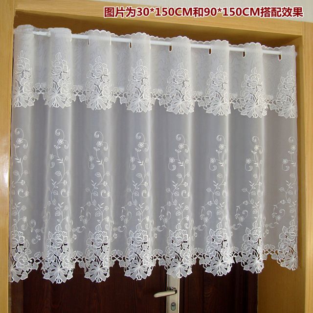 Voile Tulle Curtain Countryside Half Curtain Embroidered With Regard To Coffee Embroidered Kitchen Curtain Tier Sets (View 8 of 25)