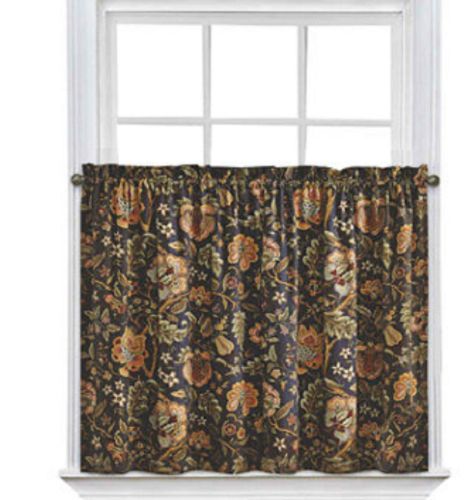 Waverly Imperial Dress Rod Pocket Tier Pair Onyx 52X24 For Inside Imperial Flower Jacquard Tier And Valance Kitchen Curtain Sets (View 23 of 25)