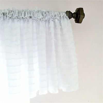 White Ruffle Valance Sheer Extra Wide Window Treatment – Nursery, Kitchen |  Ebay With Regard To Vertical Ruffled Waterfall Valance And Curtain Tiers (View 12 of 25)