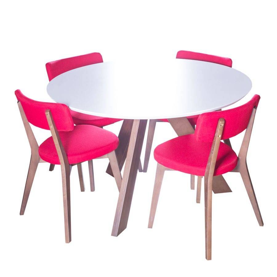 Winning Round Dining Table 4 Wooden Chairs Glass Legs White Inside 2018 Linden Round Pedestal Dining Tables (View 19 of 25)