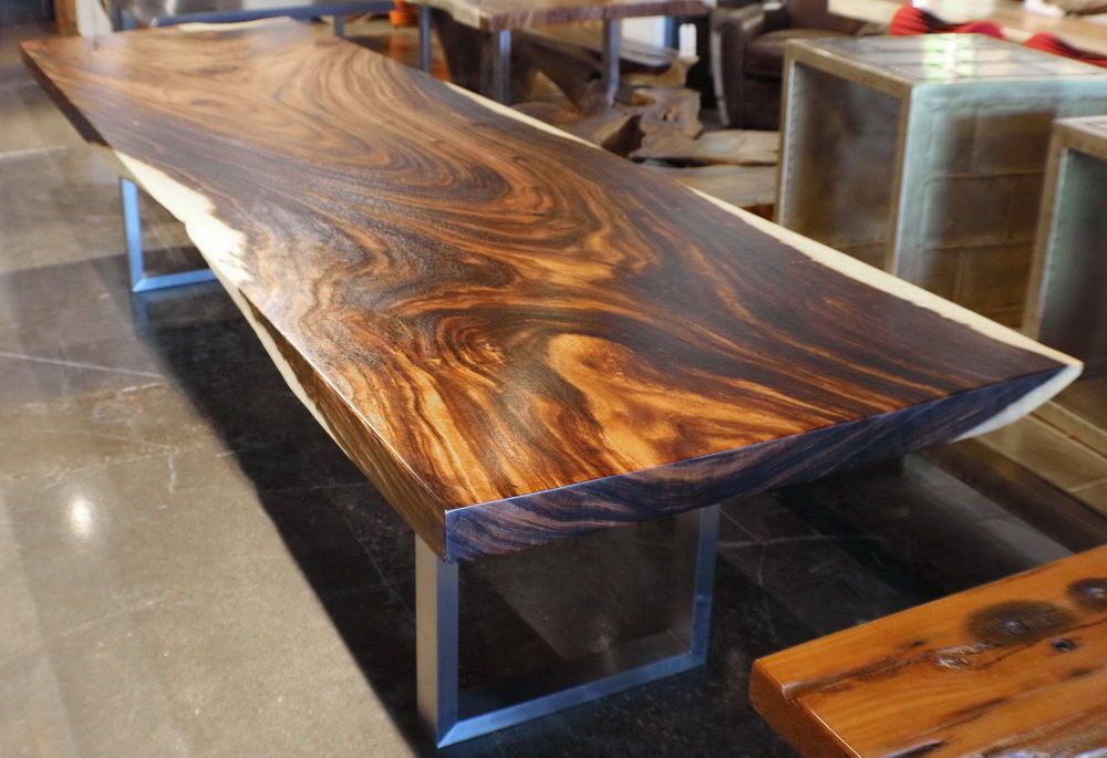 144" Dining Table Solid Acacia Wood Slab Free Form Stainless Intended For Unique Acacia Wood Dining Tables (Photo 11 of 25)