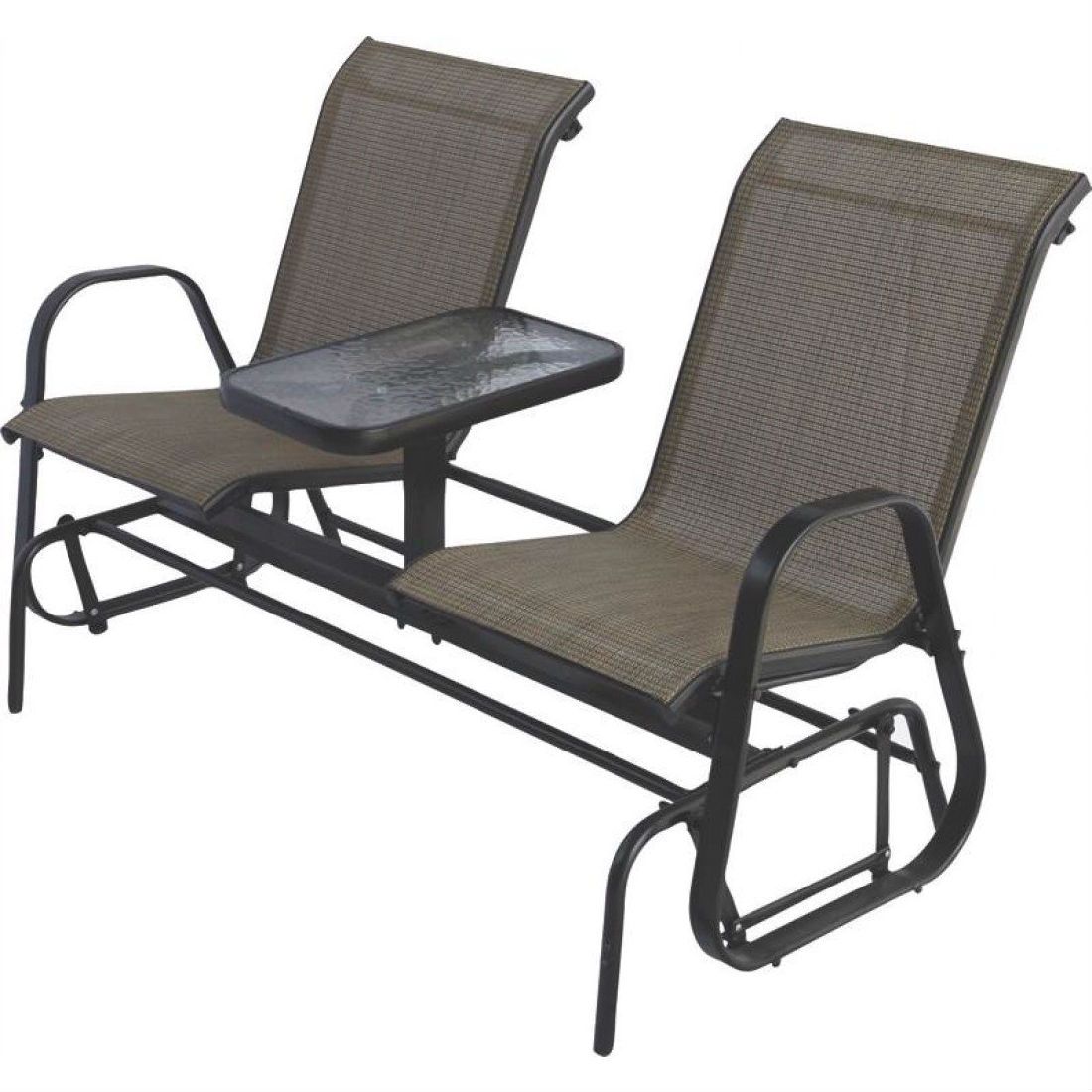2 Person Outdoor Patio Furniture Glider Chairs With Console Table For Outdoor Patio Swing Glider Bench Chair S (Photo 8 of 25)