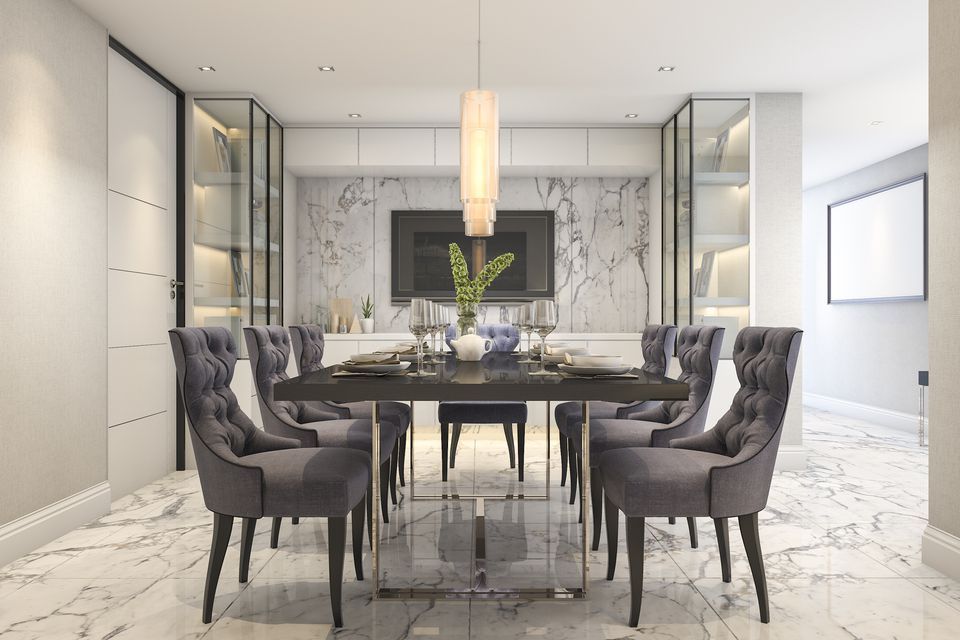 25 Gray Dining Room Design Ideas In Charcoal Transitional 6 Seating Rectangular Dining Tables (View 23 of 25)