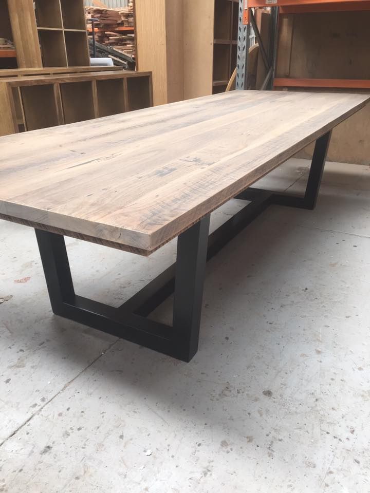 3M Recycled Timber Dining Table With Sealled Natural Grey Inside Black Top  Large Dining Tables With Metal Base Copper Finish (View 20 of 25)