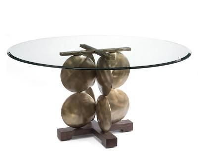 60" Dia. Glass Top Dining Table Scratched Spun Steel Disc With Regard To Smoked Oval Glasstop Dining Tables (Photo 15 of 25)