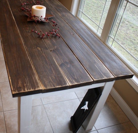 7 Ft Reclaimed Primitive Distressed Dark Walnut Stained Country White  Farmhouse Farm Kitchen Table Custom Sizes Colors Home Cabin Wedding In Distressed Walnut And Black Finish Wood Modern Country Dining Tables (View 19 of 25)