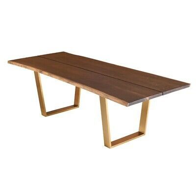 78.8" L Dining Table Solid Seared Oak Planks Brushed Gold Stainless Steel  Legs | Ebay Throughout Dining Tables In Seared Oak With Brass Detail (Photo 11 of 25)