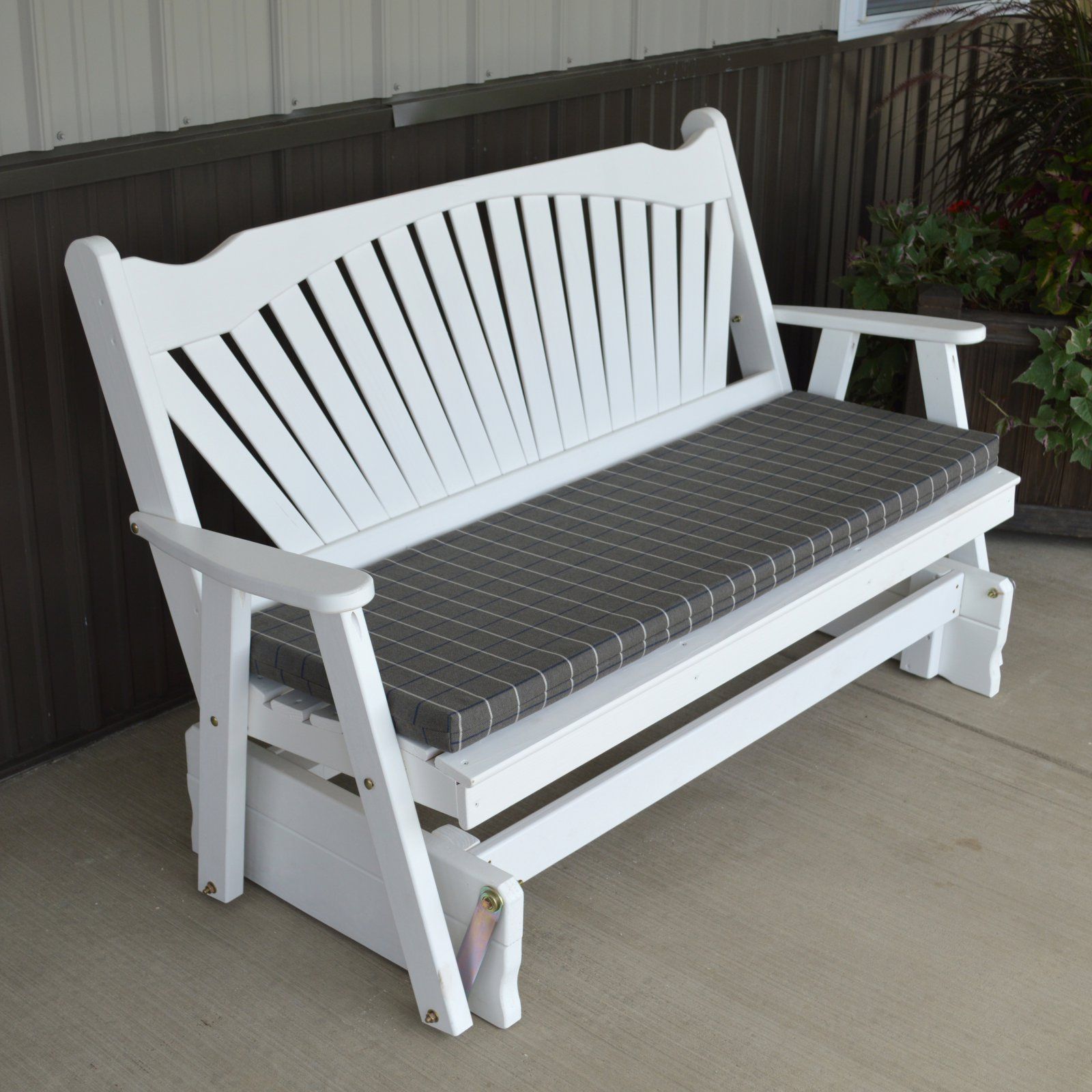 A & L Furniture Yellow Pine Fanback Outdoor Bench Glider Pertaining To Low Back Glider Benches (View 24 of 25)