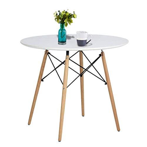 Alovhad Kitchen Dining Table Round White Coffee Table Mid Within Eames Style Dining Tables With Wooden Legs (View 5 of 25)
