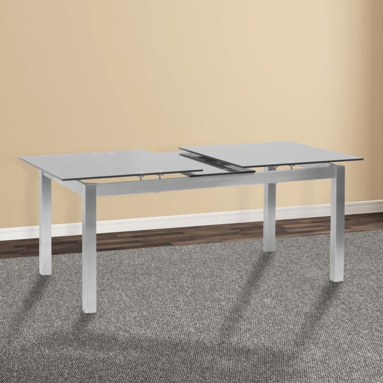 Armen Living Ivan Extension Dining Table In Brushed With Modern Glass Top Extension Dining Tables In Stainless (View 21 of 25)