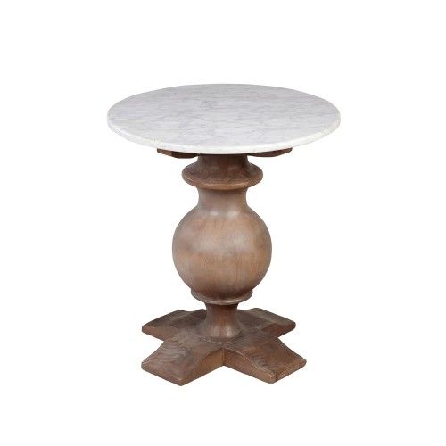 Athena Round Side Table 0.67" Thick White Marble Slab On Reclaimed Wood  With Weathered Grey Finish Intended For Thick White Marble Slab Dining Tables With Weathered Grey Finish (Photo 2 of 25)