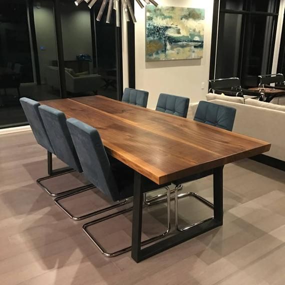 Beautiful Live Edge Dining Table Walnut With Modern Steel Legs, Live Edge  Walnut Dining Table, Live Edge Walnut Conference Table Inside Walnut Finish Live Edge Wood Contemporary Dining Tables (View 8 of 25)
