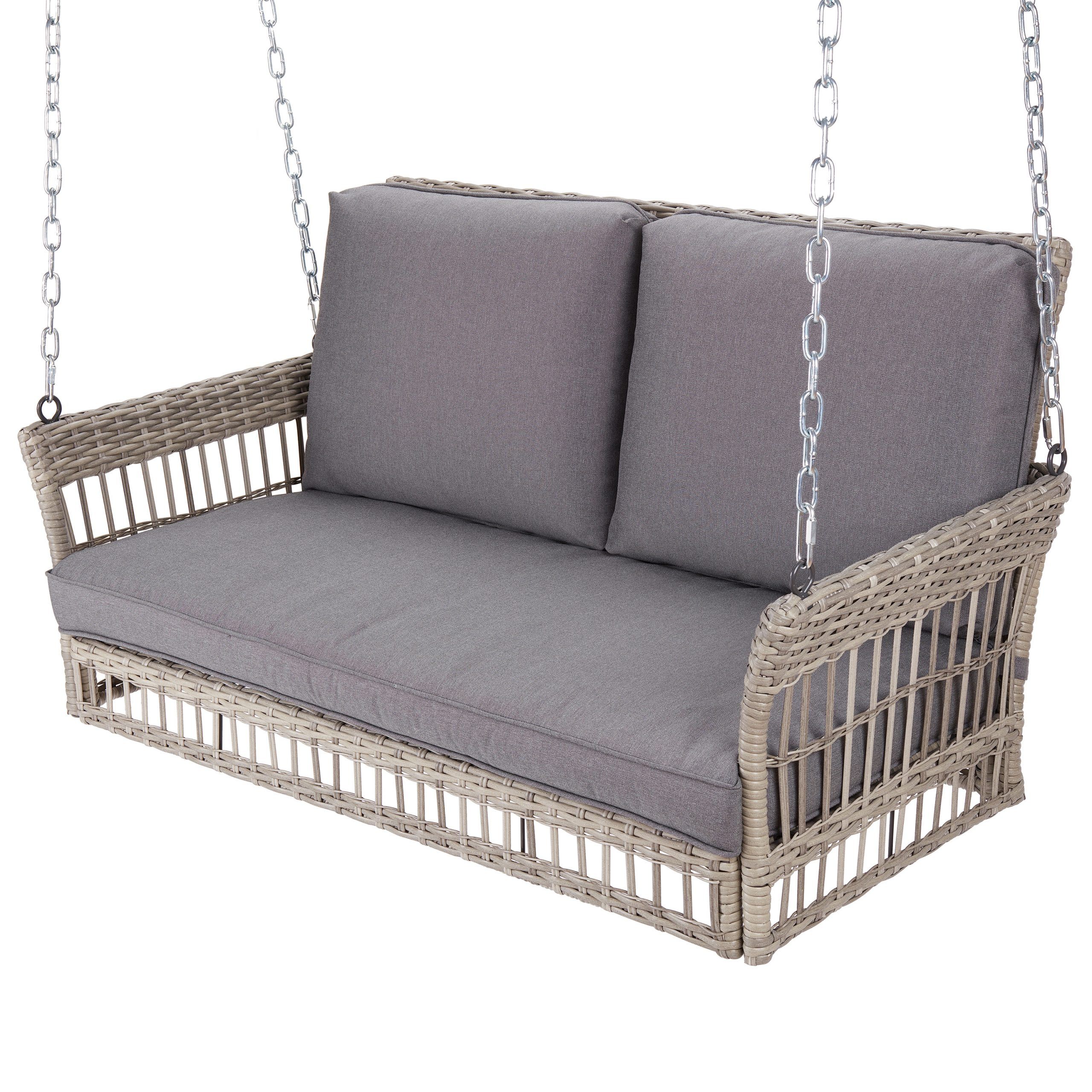 Better Homes & Gardens Belfair Outdoor Wicker Porch Swing Within 2 Person Outdoor Convertible Canopy Swing Gliders With Removable Cushions Beige (View 19 of 25)