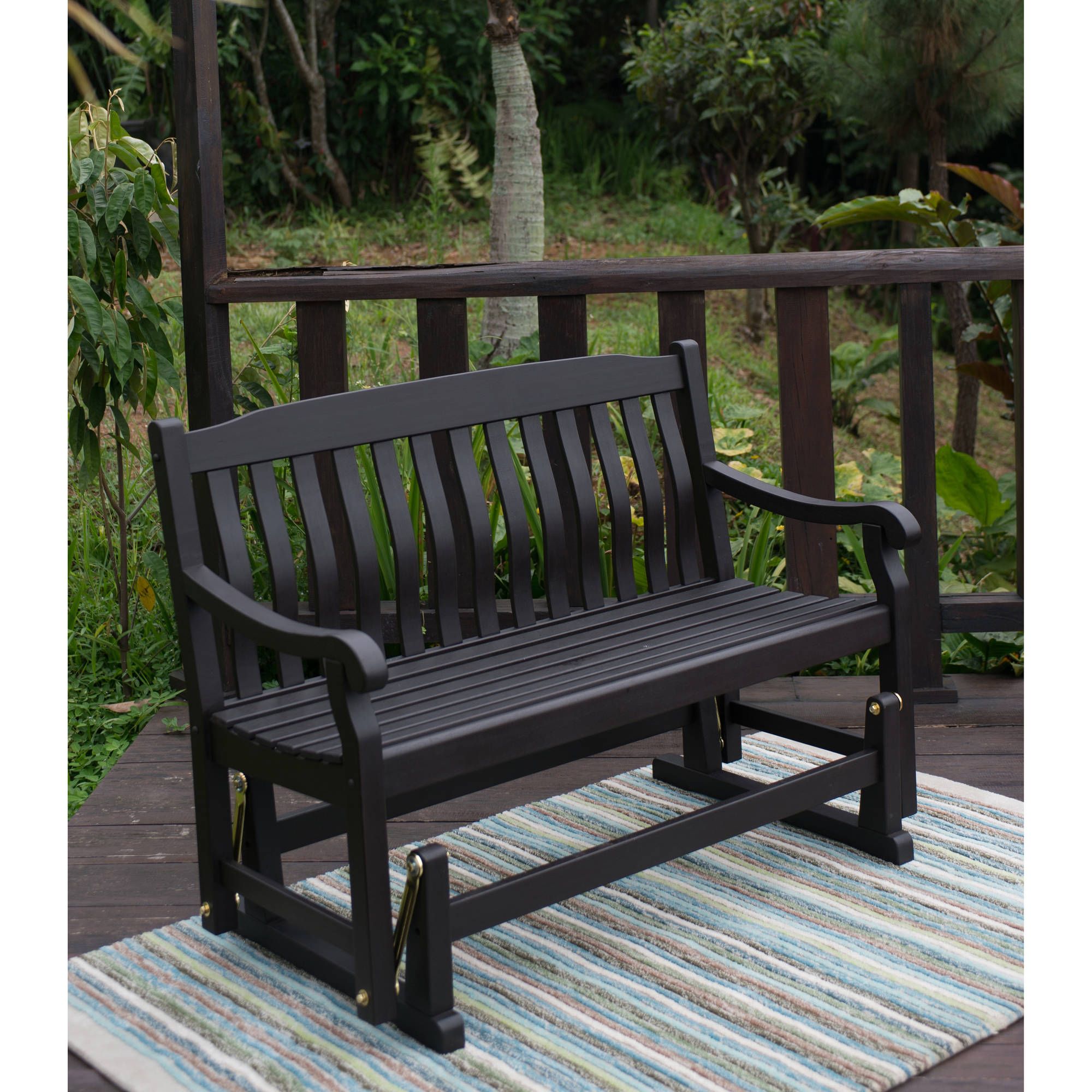 Better Homes & Gardens Delahey Outdoor Glider Bench, Dark Brown –  Walmart Intended For Low Back Glider Benches (View 11 of 25)