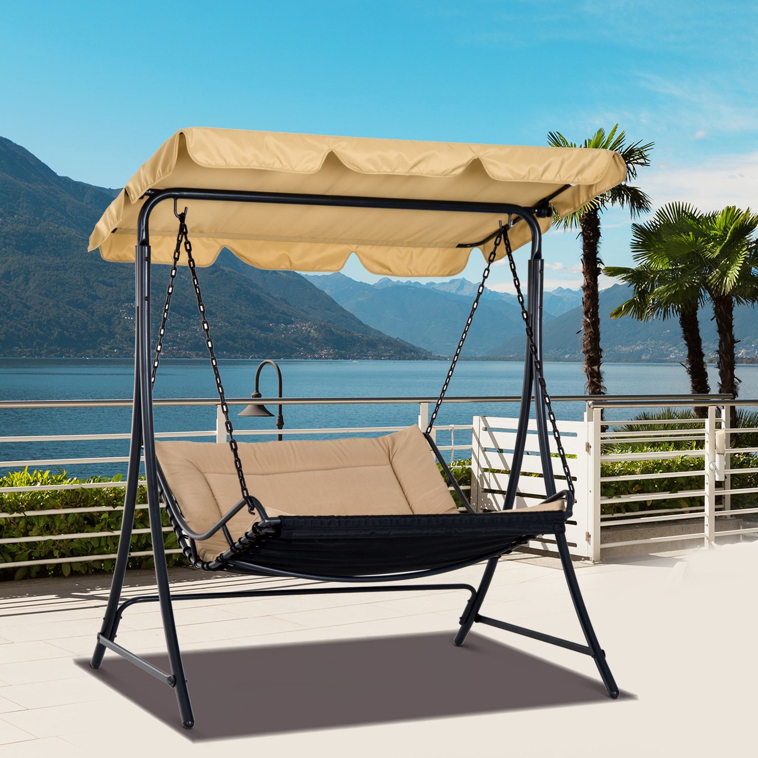 Cad $142.99 Outsunny 2 Person Garden Swing Chair Lounge Throughout 2 Person Adjustable Tilt Canopy Patio Loveseat Porch Swings (Photo 21 of 25)
