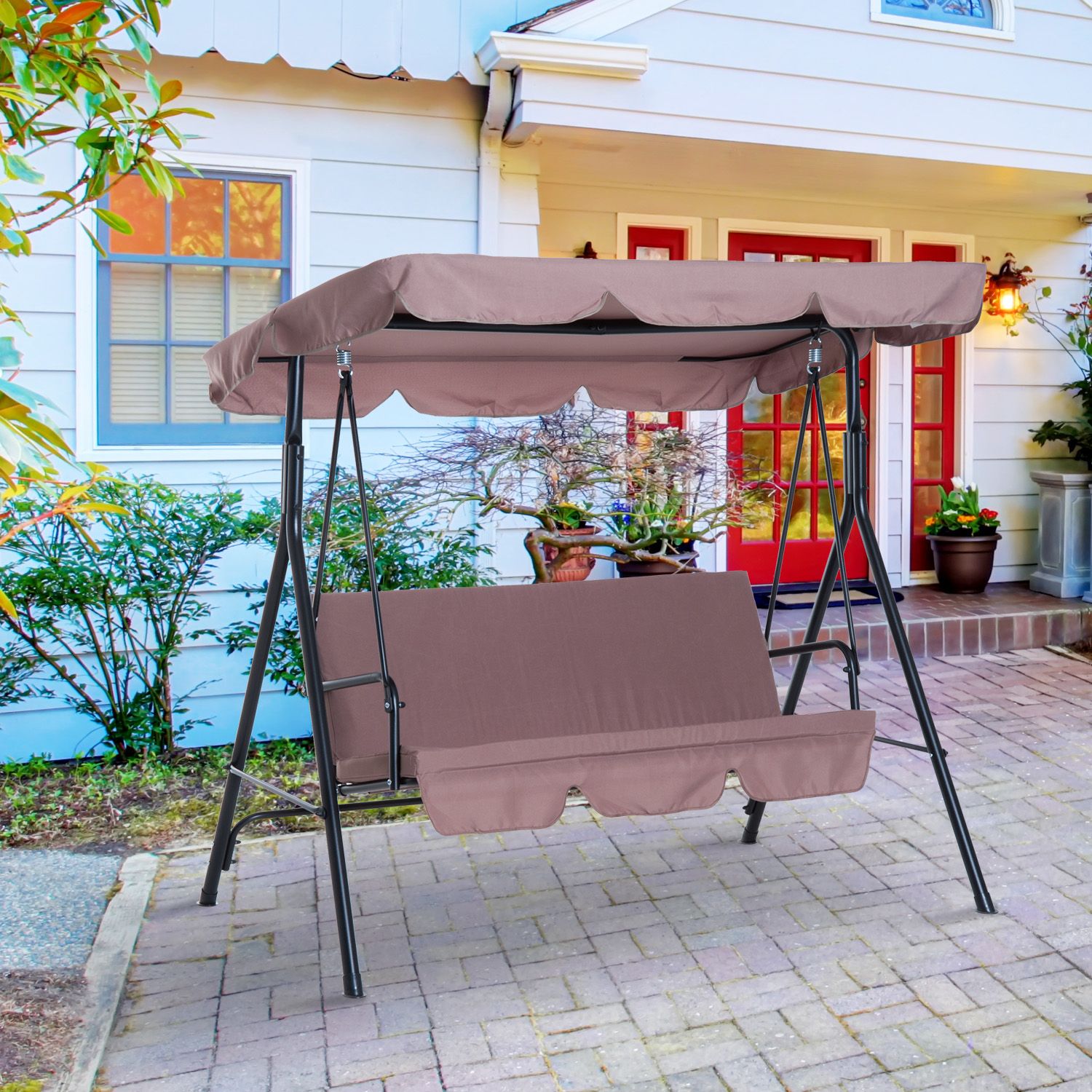 Cad $149.99 Outsunny Meatal 3 Seater Outdoor Patio Swing For 3 Seats Patio Canopy Swing Gliders Hammock Cushioned Steel Frame (Photo 7 of 25)