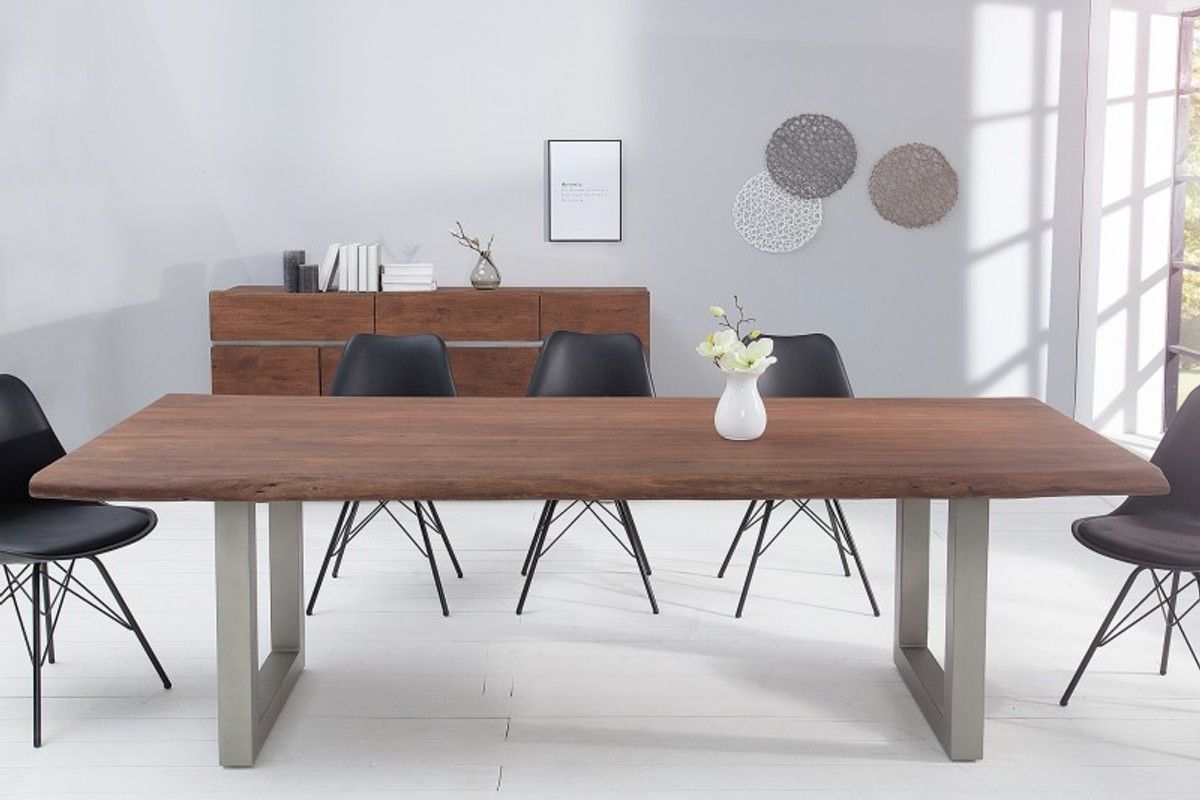 Casa Padrino Designer Solid Wood Dining Table Natural – Acacia – 200 X 100  X H.77 Cm – Made Of Solid Acacia Wood Pertaining To Solid Acacia Wood Dining Tables (Photo 10 of 25)