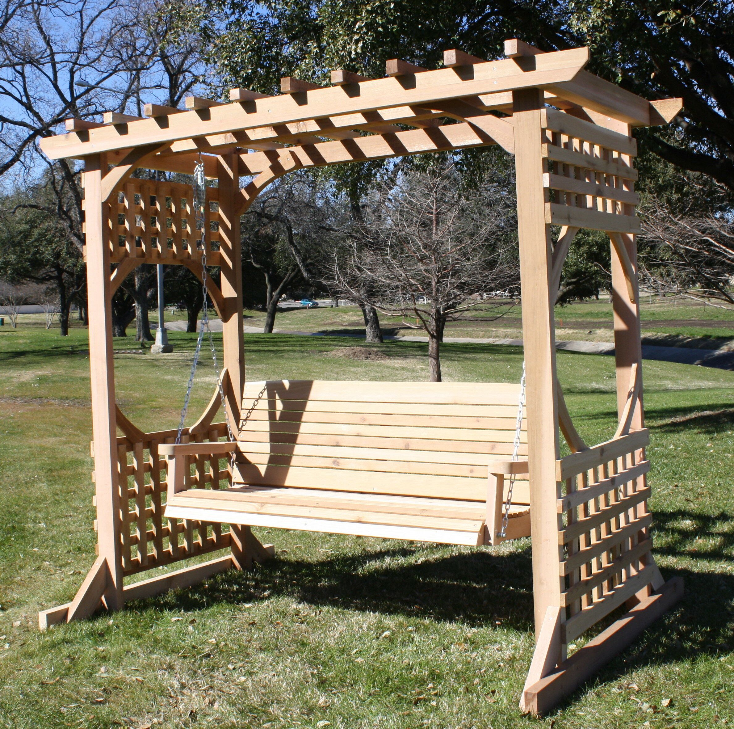 Cedar Colonial Style Arbour Swing Set – With 4 Foot Swing – Natural For 2 Person Natural Cedar Wood Outdoor Swings (View 14 of 25)