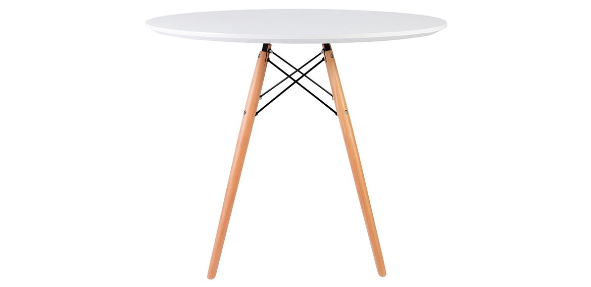 Charles & Ray Eames Style White Round Dining Table Natural Legs – 90 Cm For Eames Style Dining Tables With Wooden Legs (View 7 of 25)