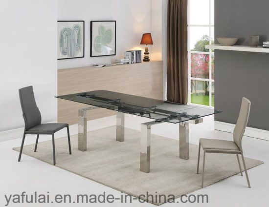 China Modern Dining Room Furniture Glass Top Stainless Steel Pertaining To Modern Glass Top Extension Dining Tables In Stainless (View 3 of 25)