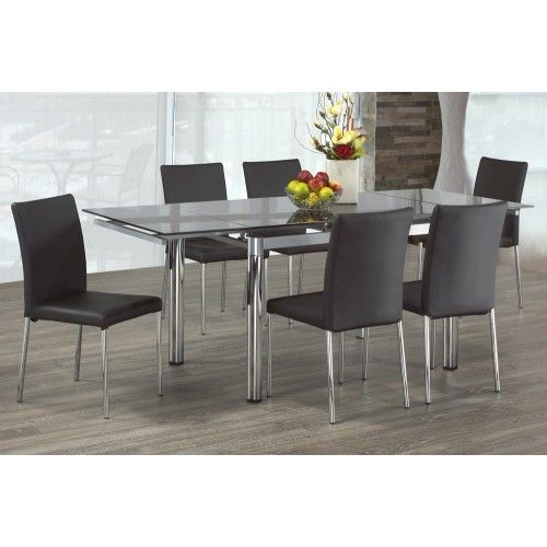 Clear Glass Modern Extendable Dining Table With Chrome Finish Metal Pillar  Legs Inside Distressed Walnut And Black Finish Wood Modern Country Dining Tables (View 23 of 25)