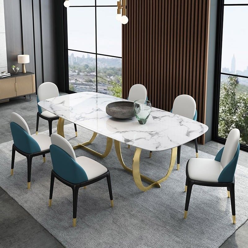 Contemporary Luxury 63" / 71" Rectangular Faux Marble Dining Table Metal  Base In Gold In Faux Marble Finish Metal Contemporary Dining Tables (Photo 12 of 25)