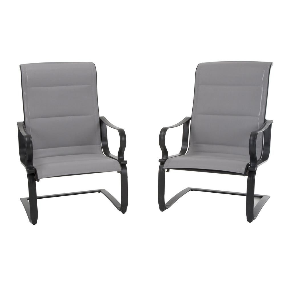Cosco Smartconnect Gray Padded Sling Motion Patio Lounge Chairs (2 Set) Within Padded Sling Loveseats With Cushions (View 6 of 25)