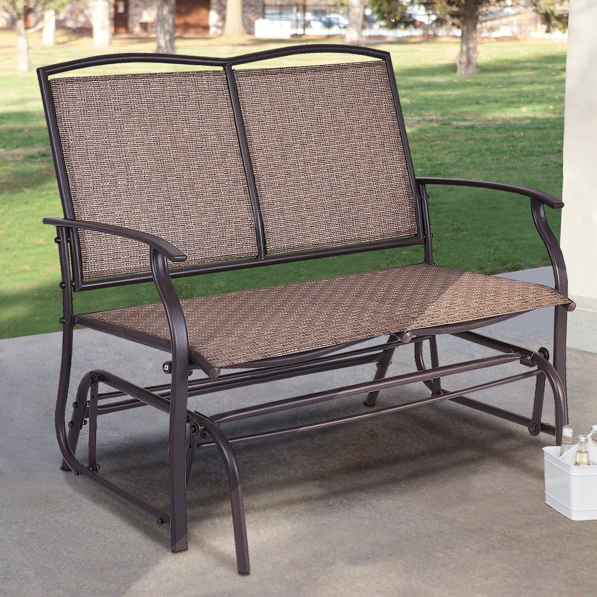 Costway Patio Glider Rocking Bench Double 2 Person Chair Loveseat Armchair  Backyard Pertaining To Low Back Glider Benches (View 12 of 25)