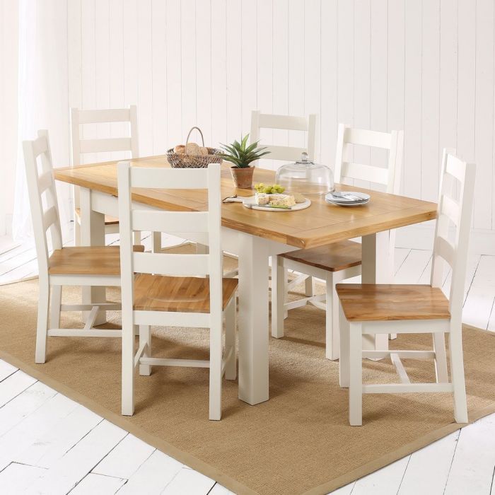Cotswold Country Cream Painted Medium Dining Table + 6 Chair Set With Medium Dining Tables (View 9 of 25)
