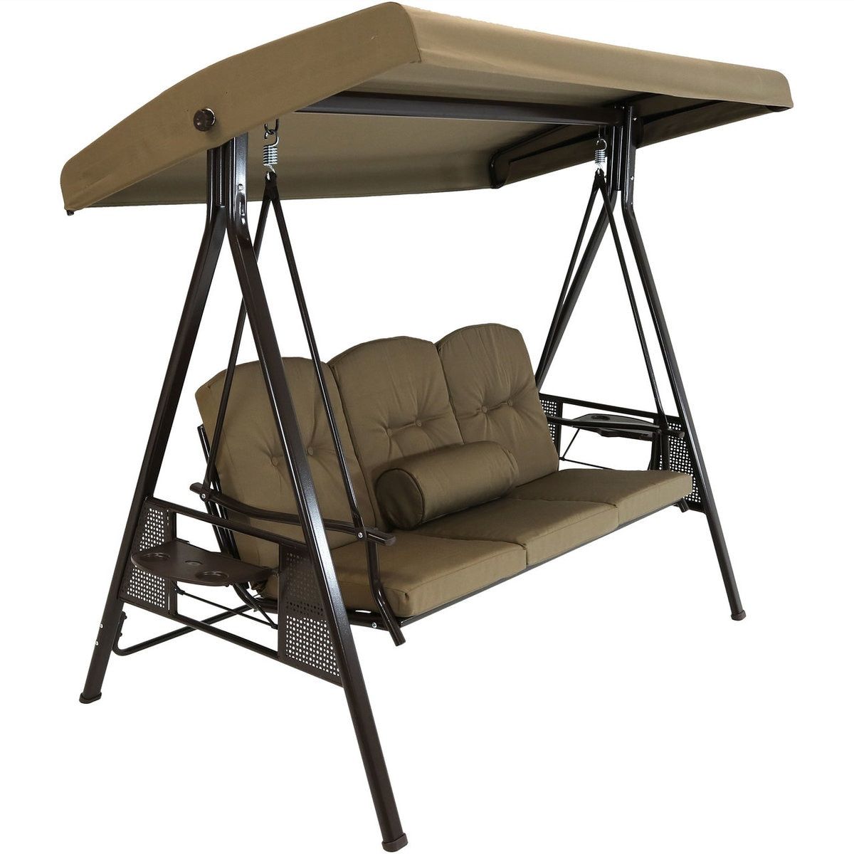 Cushions And Pillow Included Brown Durable Steel Metal Frame In 3 Person Brown Steel Outdoor Swings (Photo 1 of 25)