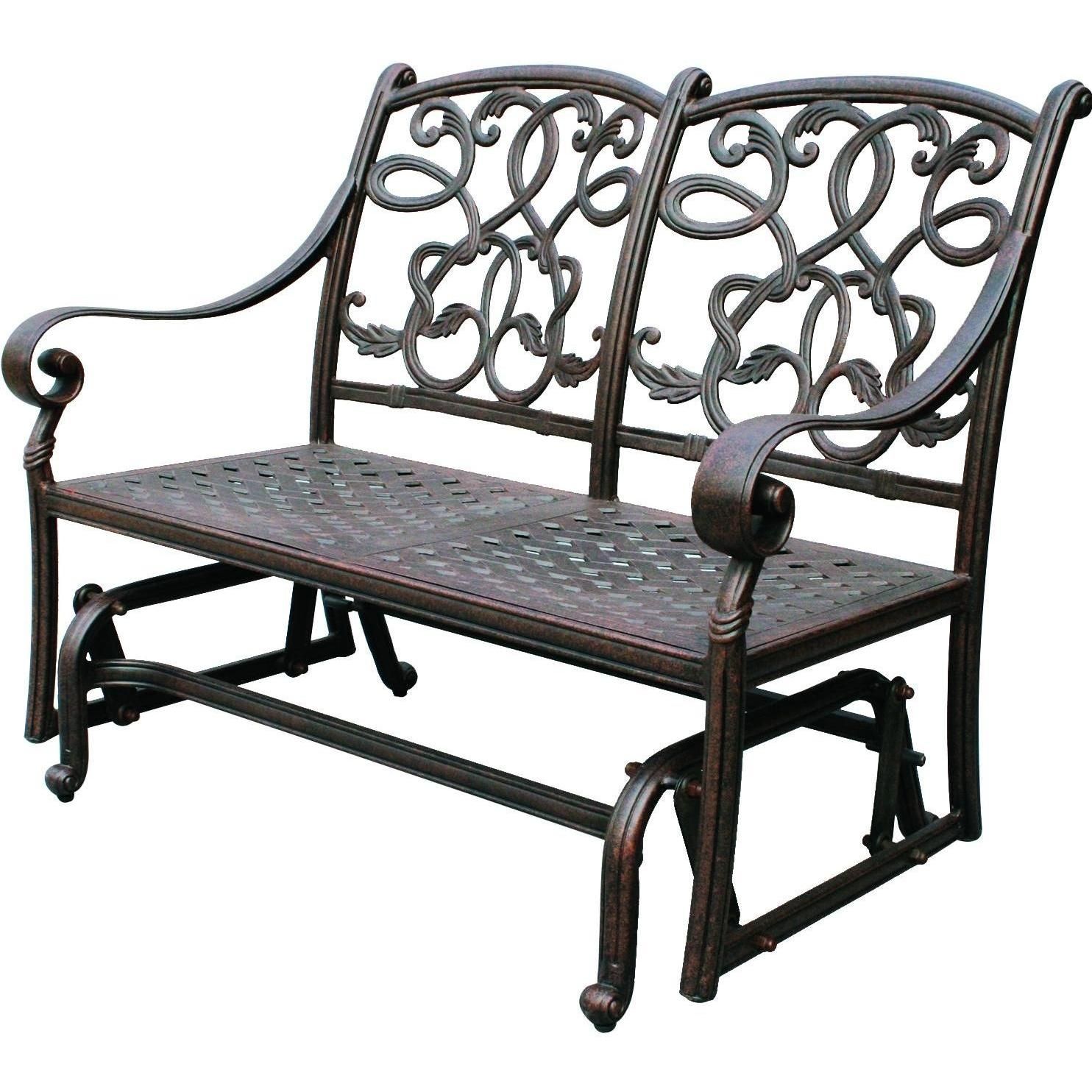 Darlee Santa Monica Cast Aluminum Patio Loveseat Glider Throughout 2 Person Antique Black Iron Outdoor Gliders (View 2 of 25)