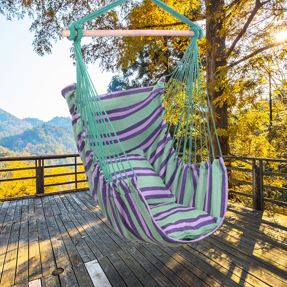 Details About 250Lb Deluxe Hanging Rope Chair Porch Swing Yard Garden  Hammock Cotton+2 Pillow With Cotton Porch Swings (View 17 of 25)