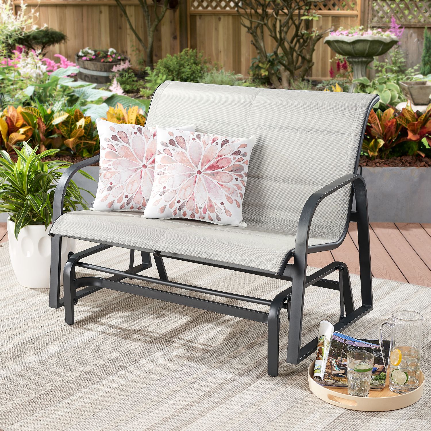 Details About Montrose Padded Sling Glider Bench Outdoor Garden Patio Porch  Furniture Chair Regarding Padded Sling Loveseats With Cushions (View 14 of 25)