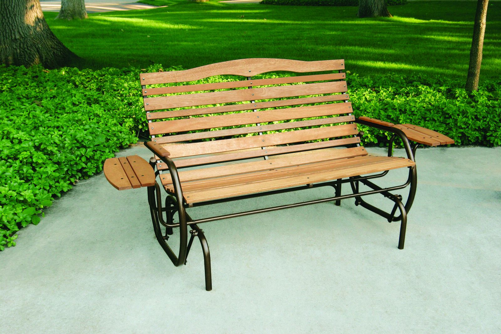 Details About Outdoor Wood Bench Glider Rocker 2 Seat W/trays Wooden High  Back Patio Furniture Pertaining To Hardwood Porch Glider Benches (View 19 of 25)