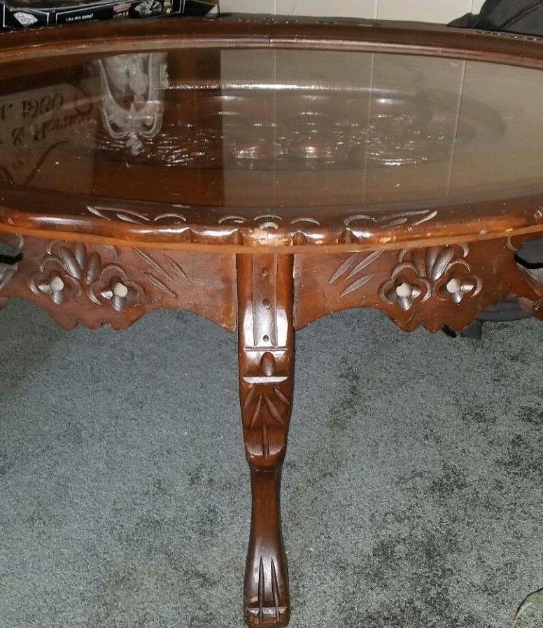 Details About Rare 's Antique Vintage Carved Love Bird Glass Pertaining To Eames Style Dining Tables With Chromed Leg And Tempered Glass Top (Photo 19 of 25)