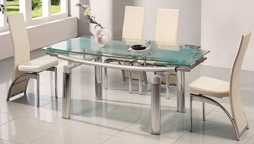 Dining Room Furniture. Family Dinner Party Arrangement With With Regard To Modern Glass Top Extension Dining Tables In Stainless (Photo 7 of 25)