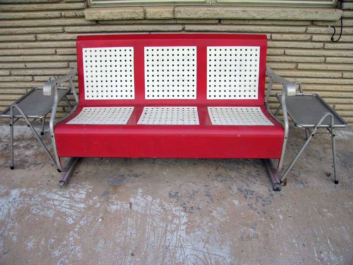 Furniture: Metal Porch Glider In Red And White For Outdoor With Outdoor Patio Swing Glider Bench Chair S (View 16 of 25)