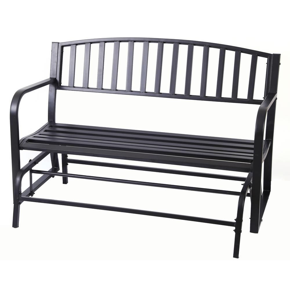 Gardenised 50 In. Black 2 Person Metal Patio Garden Park Pertaining To Outdoor Steel Patio Swing Glider Benches (Photo 1 of 25)