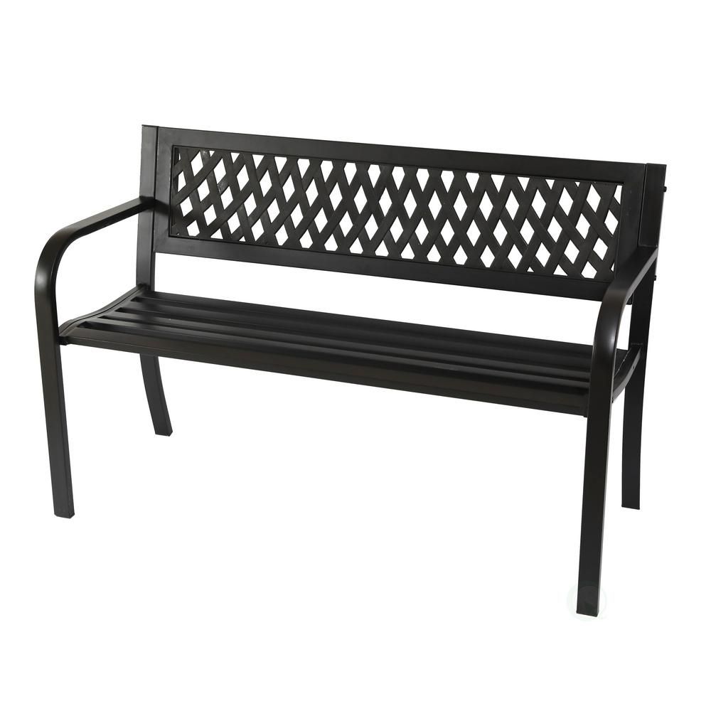 Gardenised Gardenised 47 In. 2 Seater Black Steel Outdoor Patio Park Bench  For Garden Weather Resistant For Black Steel Patio Swing Glider Benches Powder Coated (Photo 2 of 25)