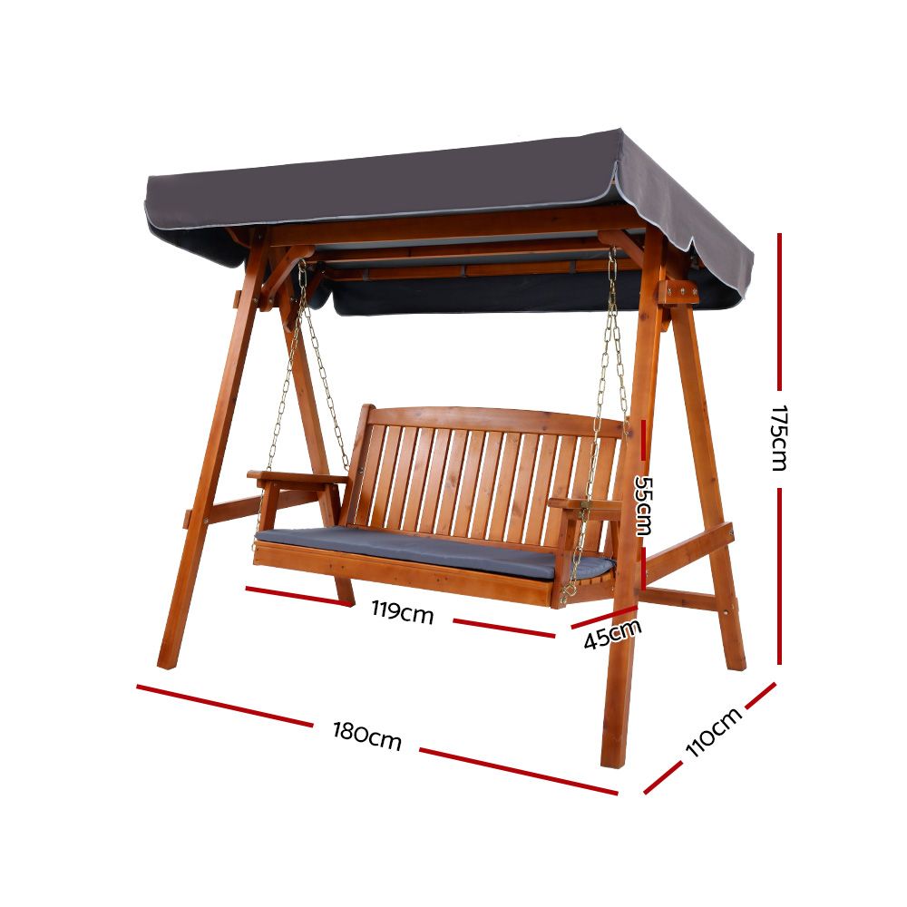 Gardeon Wooden Swing Chair Garden Bench Canopy 3 Seater Inside 3 Seat Pergola Swings (Photo 22 of 25)