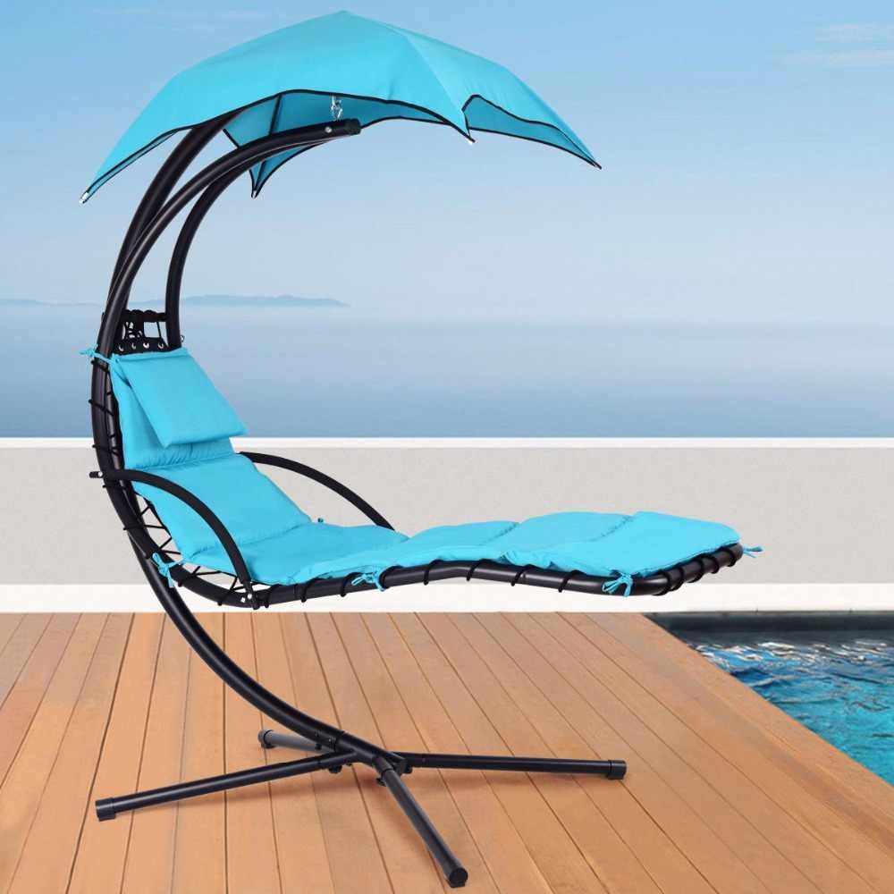 Giantex Hanging Chaise Lounger Chair Arc Stand Porch Swing With Outdoor Pvc Coated Polyester Porch Swings With Stand (View 12 of 25)