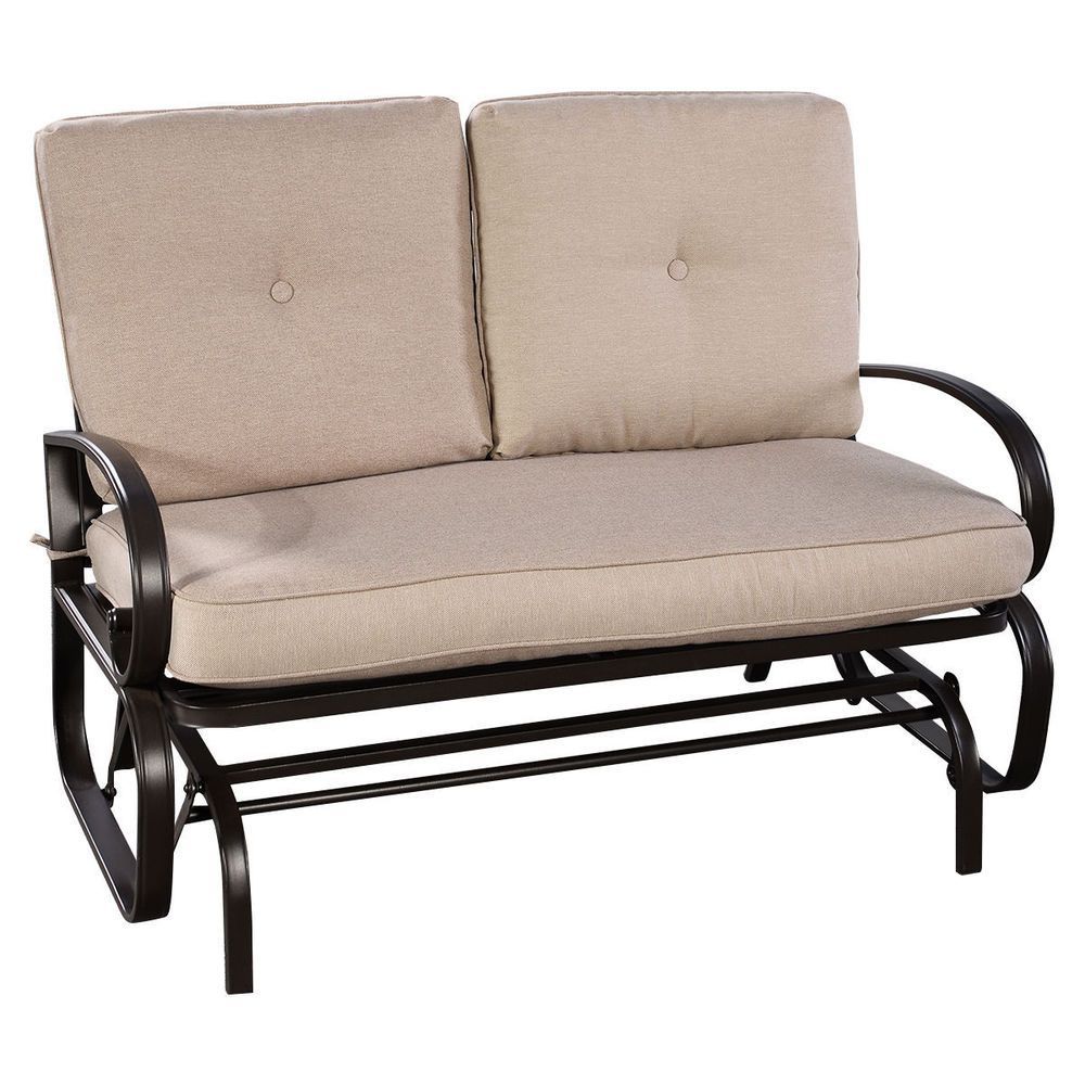 Glider Outdoor Patio Rocking Bench Loveseat Cushioned Seat For Outdoor Patio Swing Porch Rocker Glider Benches Loveseat Garden Seat Steel (Photo 19 of 25)