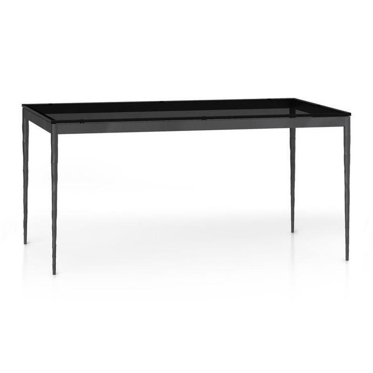 Grey Glass Top Hammered Base Dining Table With Regard To Frosted Glass Modern Dining Tables With Grey Finish Metal Tapered Legs (View 13 of 25)