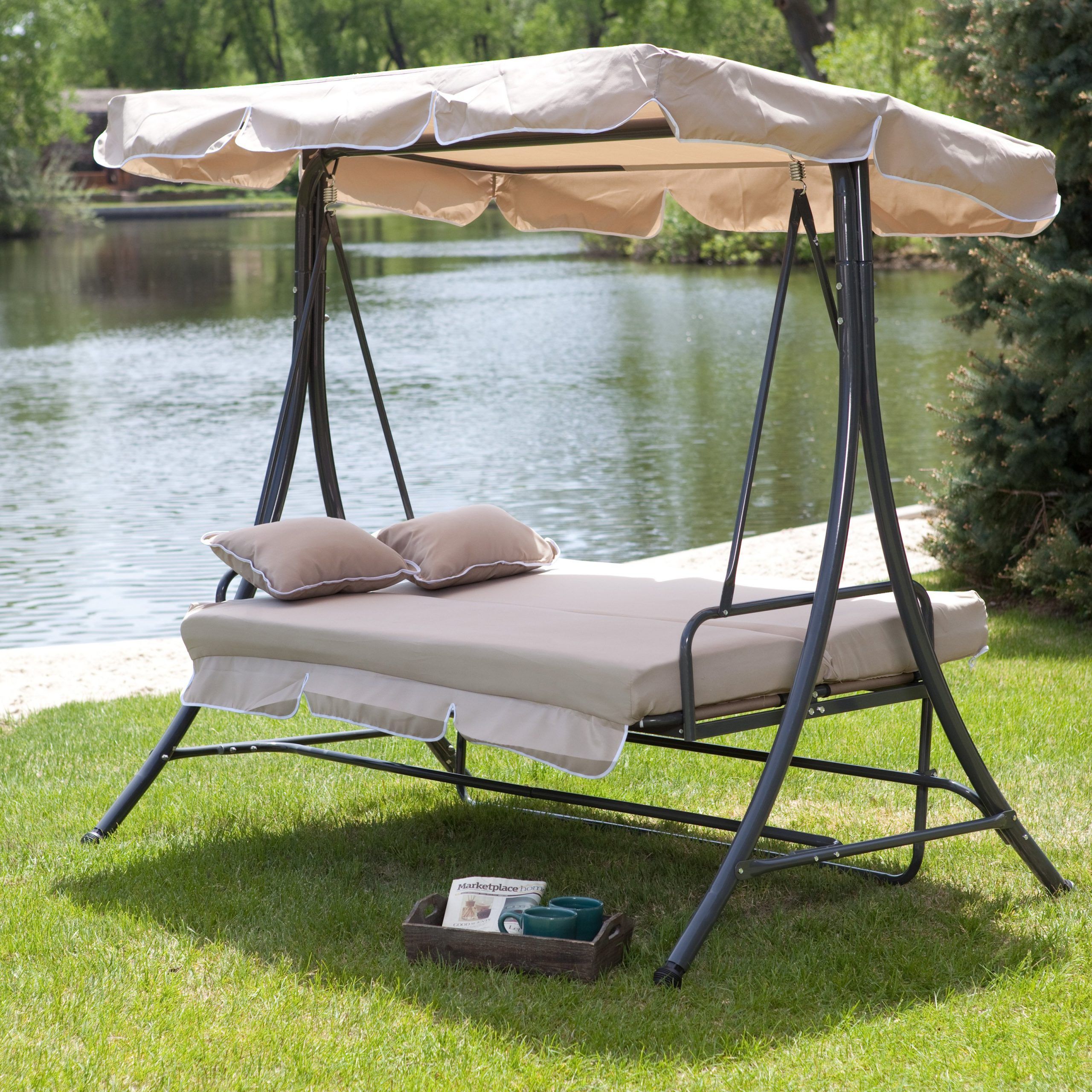 Hammock Patio Backyard Outdoor Swing Hanging Chair With Two Regarding 3 Seats Patio Canopy Swing Gliders Hammock Cushioned Steel Frame (View 10 of 25)