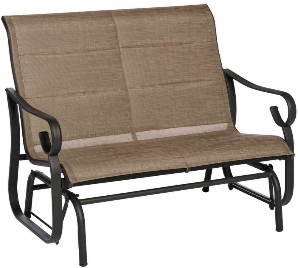 Hampton Bay Crestridge Padded Sling Outdoor Glider In Putty Throughout Padded Sling Double Gliders (View 7 of 25)