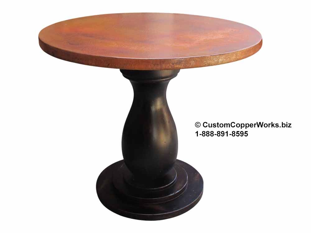 Hand Hammered, Round Copper Top Entryway Table, Corina Wood With Black Top  Large Dining Tables With Metal Base Copper Finish (View 17 of 25)