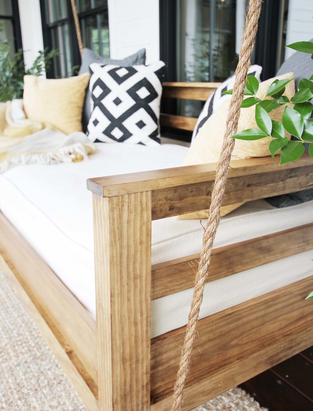 How To Build A Porch Swing Bed – Plank And Pillow | Porch For Deluxe Cushion Sunbrella Porch Swings (Photo 16 of 25)