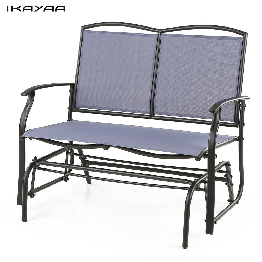 Ikayaa 2 Person Patio Swing Glider Bench Chair Loveseat Regarding Black Steel Patio Swing Glider Benches Powder Coated (Photo 15 of 25)