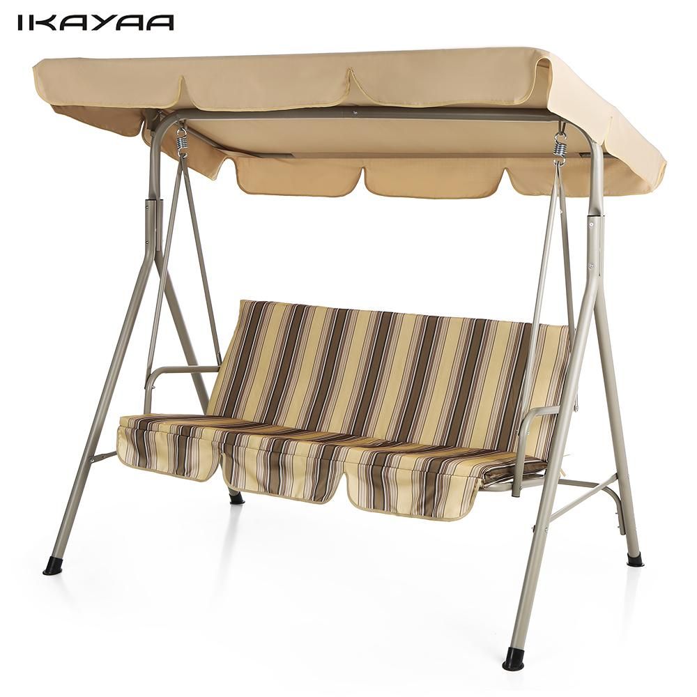 Ikayaa 3 Person Seater Patio Canopy Swing Glider Outdoor With Regard To Outdoor Patio Swing Glider Bench Chair S (Photo 23 of 25)